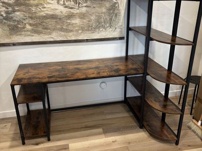 Industrial L-Shaped Computer Desk with Shelves & Hutch Rustic Brown