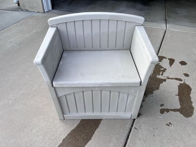 Suncast Outdoor Storage Bench - Beige Resin Deck Box, Durable All-Weather Patio Seat