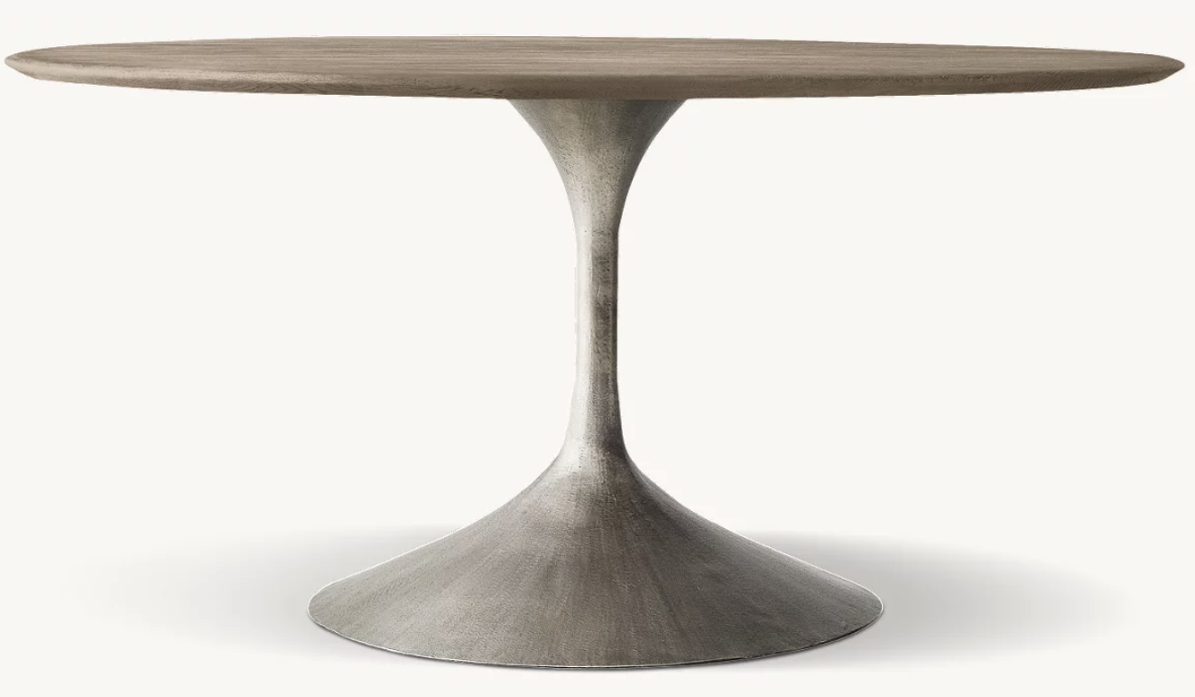 Restoration Hardware RH Pilgrem Grey Round Dining Table - Modern Oak Wood & Cast Concrete Base