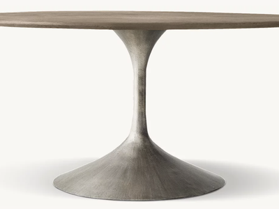 Restoration Hardware RH Pilgrem Grey Round Dining Table - Modern Oak Wood & Cast Concrete Base