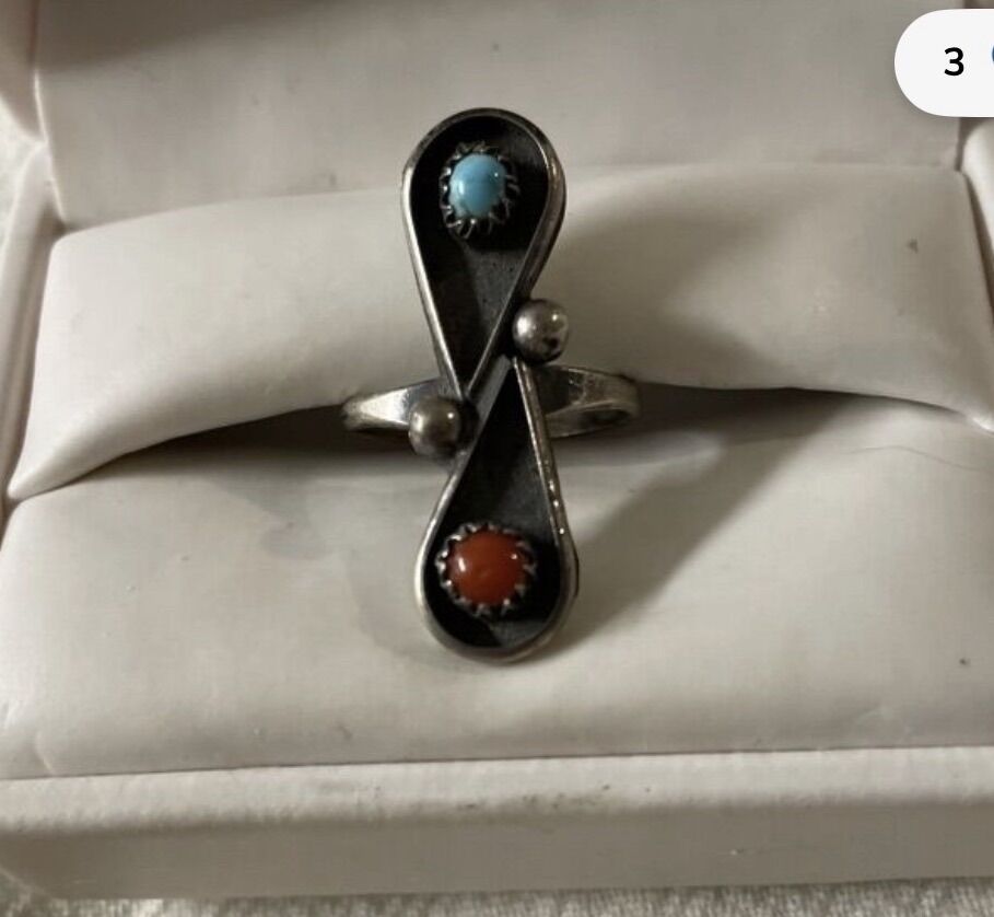 Vintage Turquoise And Coral Hourglass Ring