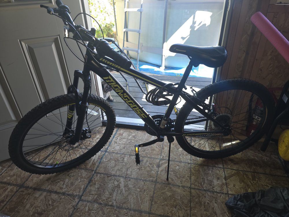 Mongoose Excursion Adult Mountain Bike - Black/Yellow, 24-inch Wheels, Hardtail Suspension