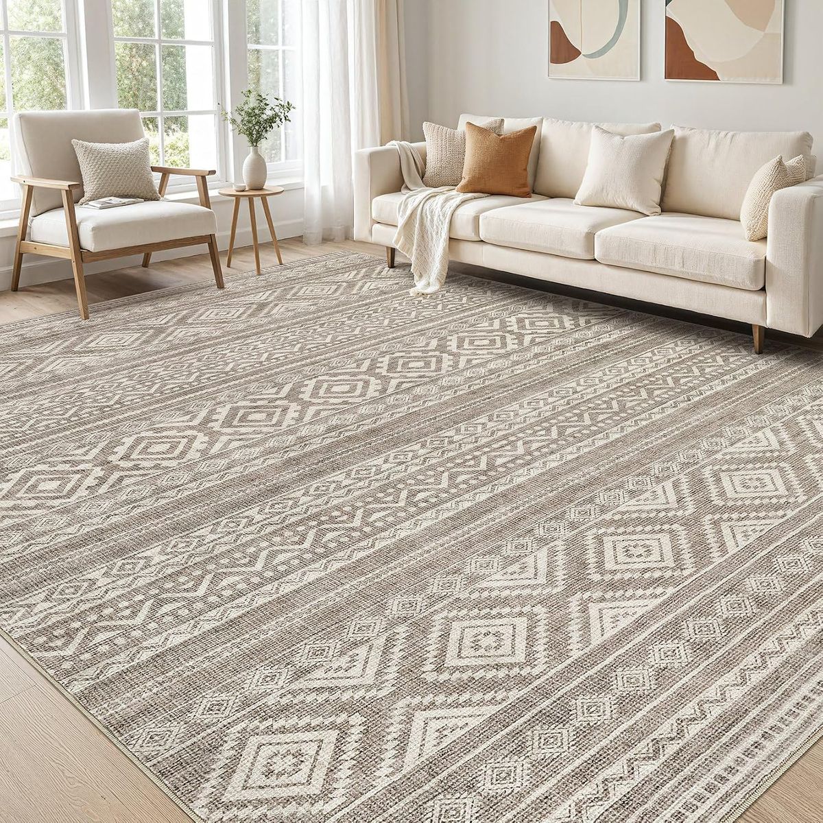 NEW 10x12 Area Rugs Living Room Rug: Washable Boho Rugs Farmhouse Coffee Brown