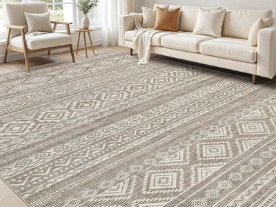 NEW 10x12 Area Rugs Living Room Rug: Washable Boho Rugs Farmhouse Coffee Brown