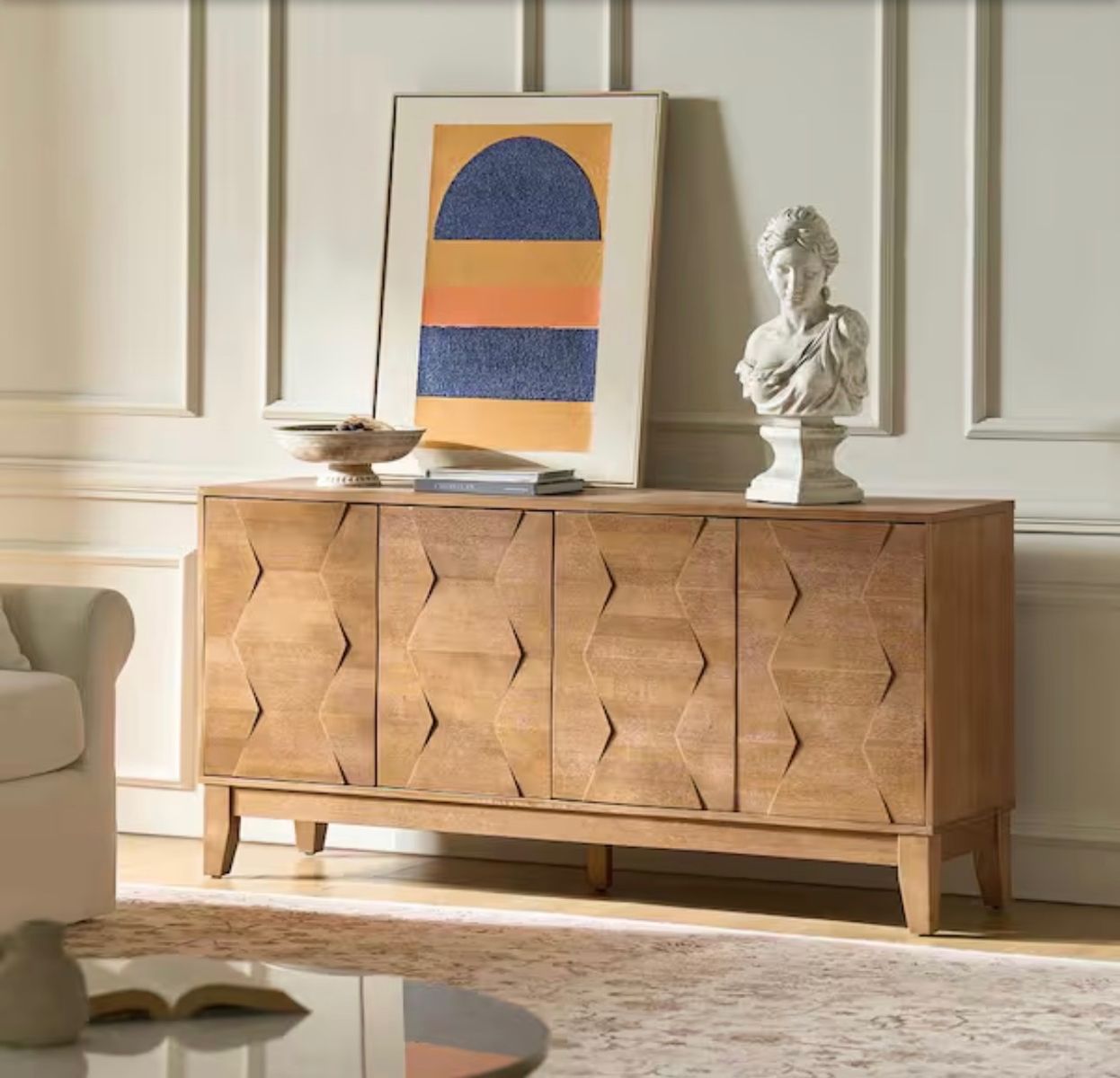 Brand new Geometric Wooden Sideboard Credenza 4-Door Buffet Cabinet 60 Inch