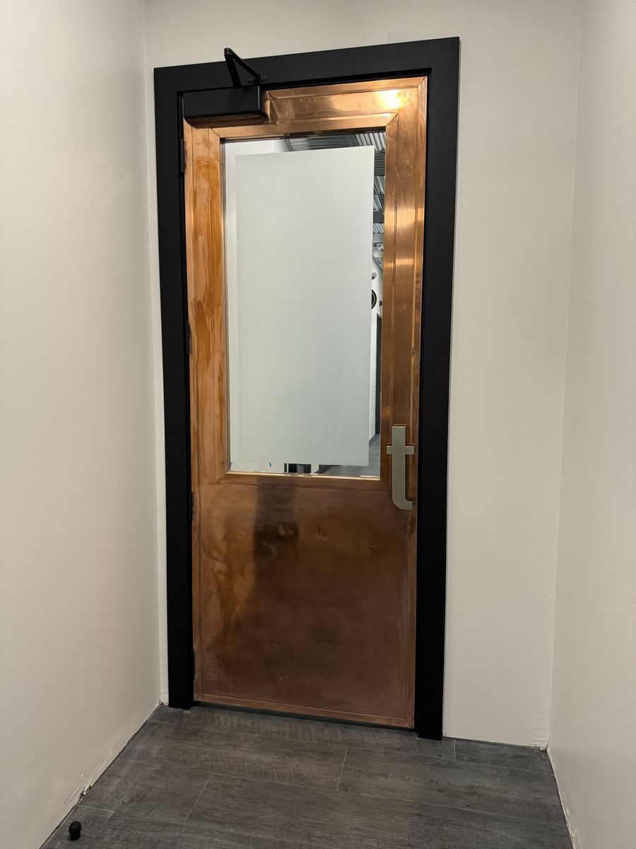 Custom Copper & Glass Door - Solid Core, Commercial Grade, Modern Design