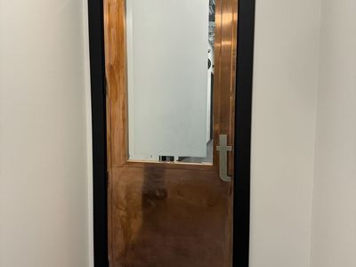 Custom Copper & Glass Door - Solid Core, Commercial Grade, Modern Design