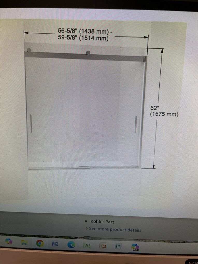 KOHLER Levity 57-60 in. W x 62 in. H Frameless Sliding Bath Door in Brushed Nickel with 5/16 in. Thick Clear Glass