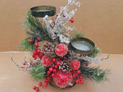Sugared Christmas Two Tiered Bronze Metal Candle Holder
