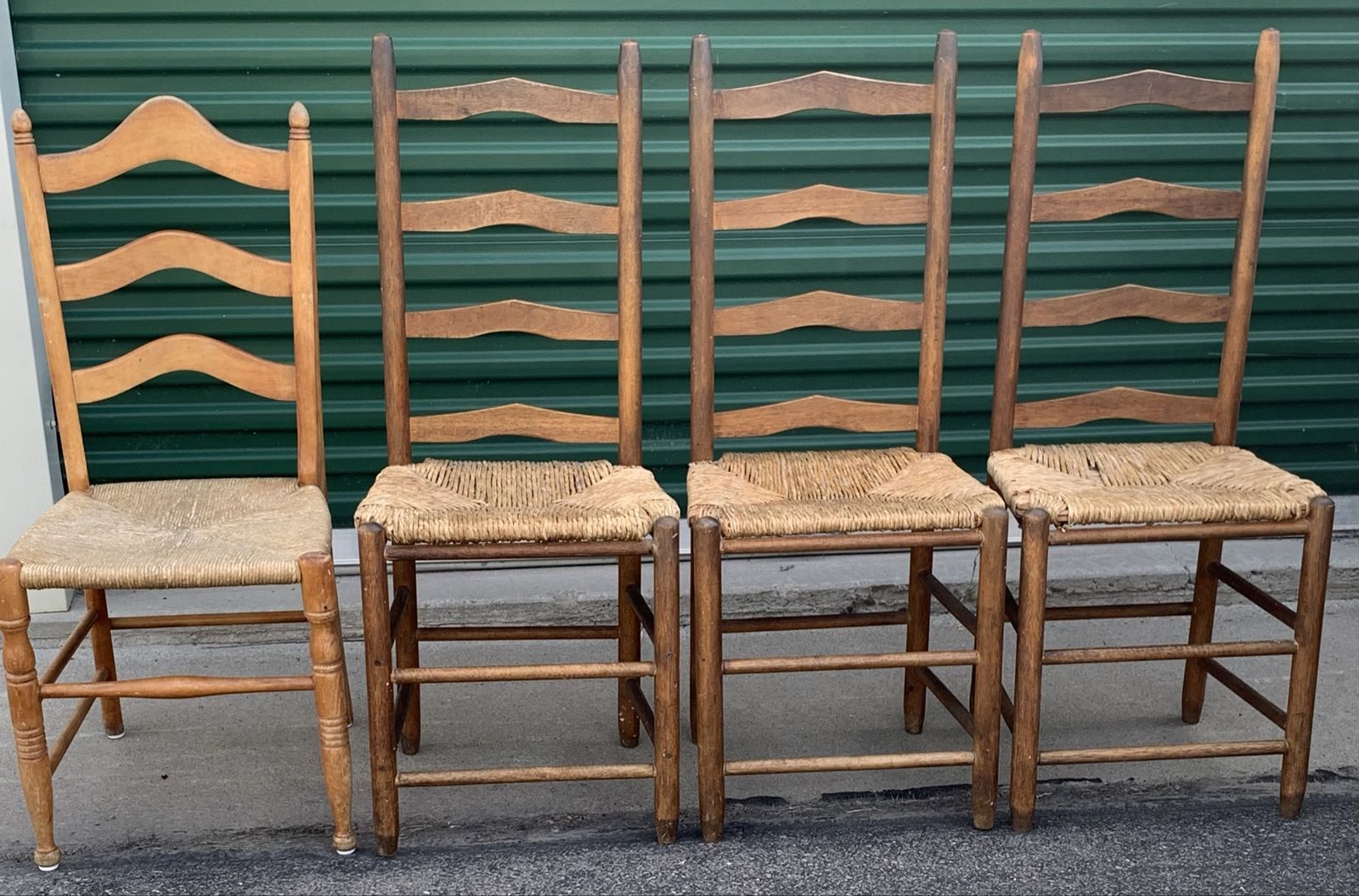 Vintage Shaker-Style Ladderback Dining Chairs w/ Rush Seats Set Of 4
