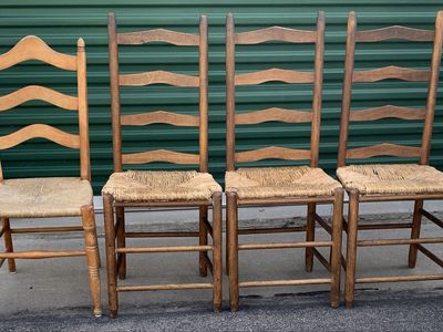 Vintage Shaker-Style Ladderback Dining Chairs w/ Rush Seats Set Of 4