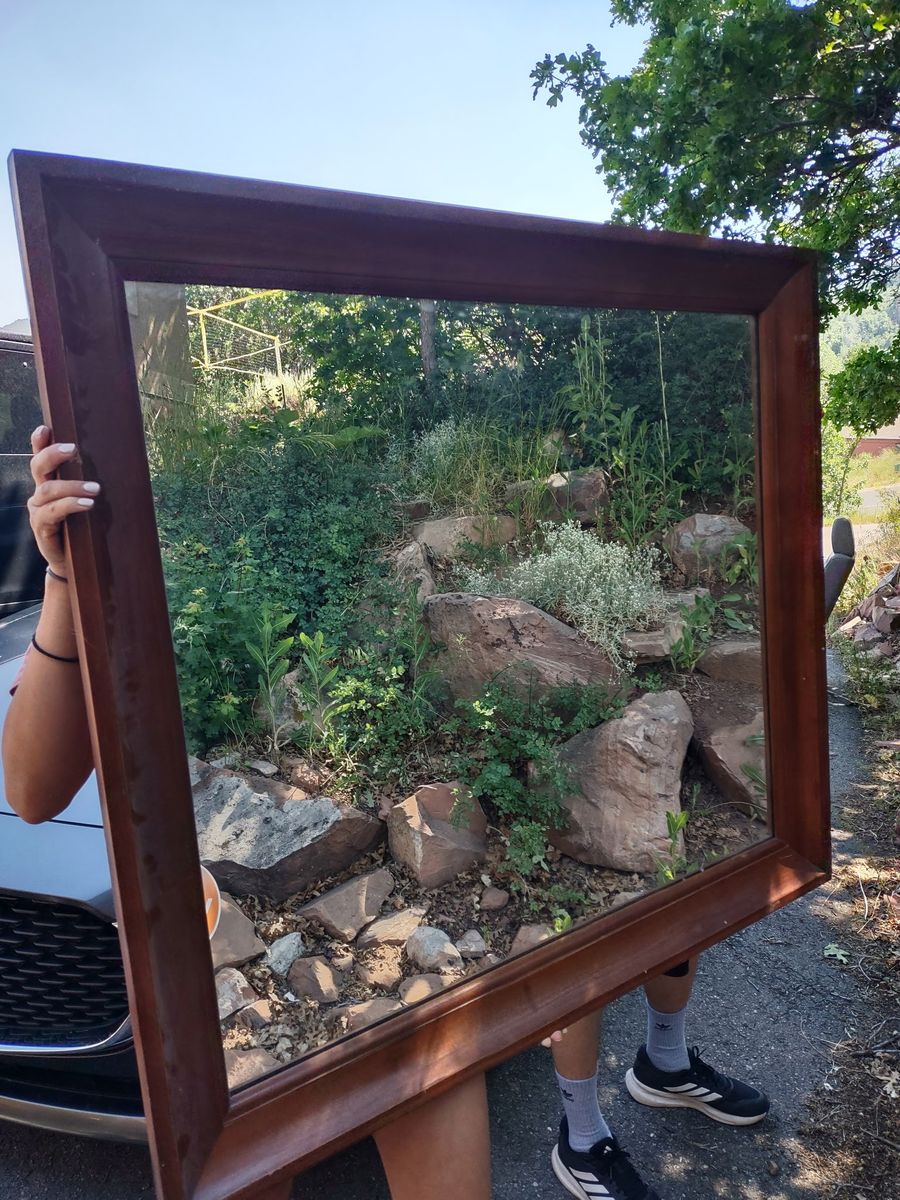 Large Framed Mirror - Dark Wood Finish