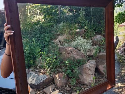 Large Framed Mirror - Dark Wood Finish