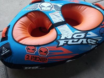 No Fear Nash Sports 2-Rider Towable Tube Orange Blue Water Sports Tube