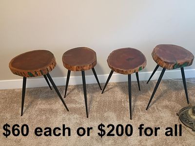 22-Inch Tall Solid Wood Live Edge Cinnamon Accent Table with Epoxy Detail, 4 avail, all 4 for $200 or $60 each