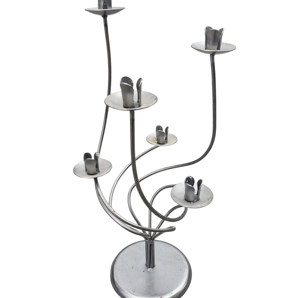 Metal Twirl Spiral Silver Tone Candelabra