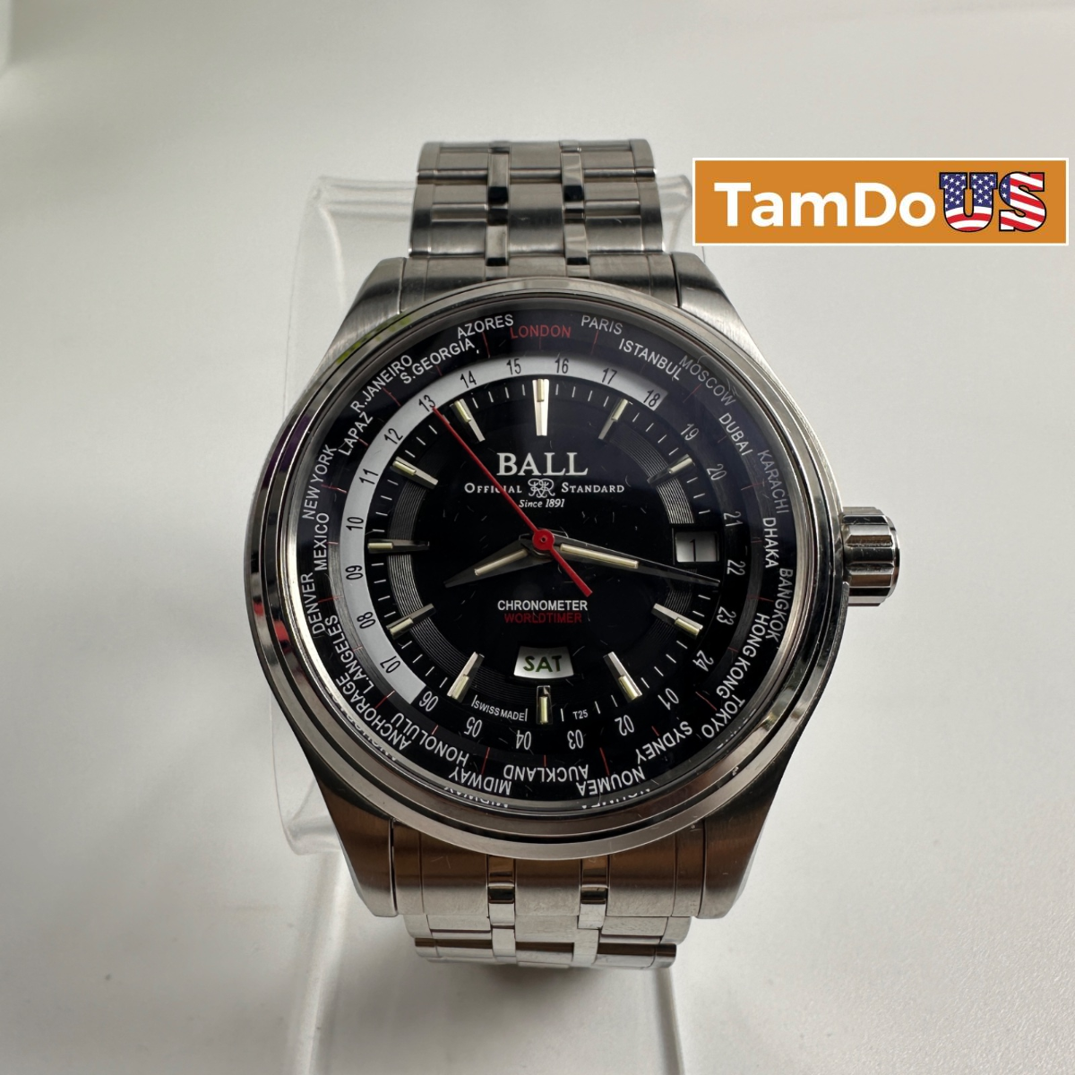 Ball $3299 Trainmaster World Time GMT Automatic Chronometer Men's Watch 41mm
