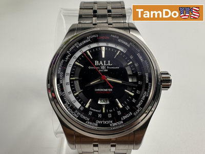 Ball $3299 Trainmaster World Time GMT Automatic Chronometer Men's Watch 41mm