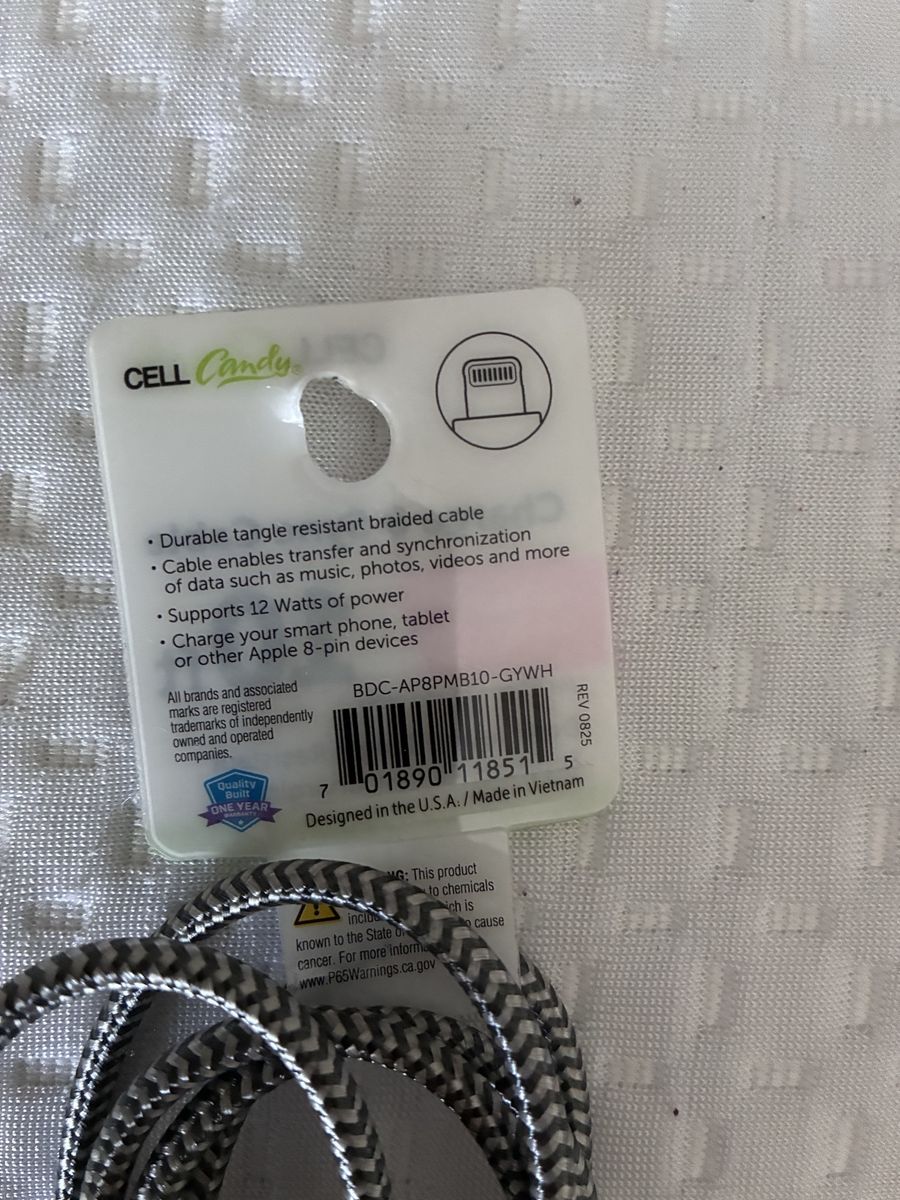 CELL Candy 10ft Braided Charge & Sync Cable for Apple 8-pin Devices - Durable & Fast Charging