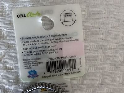 CELL Candy 10ft Braided Charge & Sync Cable for Apple 8-pin Devices - Durable & Fast Charging
