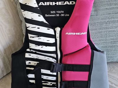 AIRHEAD Youth Water Ski Vest Life Jacket PFD 50-90 lbs - Black/White/Pink