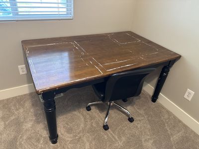 Wooden Desk with Black Legs - Rustic Style, Good for DIY Project