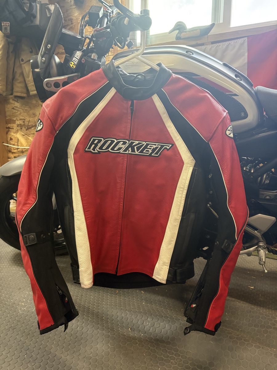 Joe Rocket Leather Motorcycle Jacket Red/Black/Red - Men's Size L - Full Protection