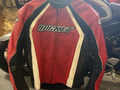 Joe Rocket Leather Motorcycle Jacket Red/Black/Red - Men's Size L - Full Protection