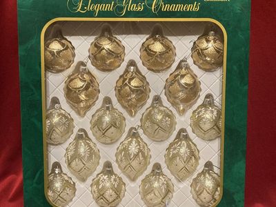 Vintage Elegant Glass Ornaments Hand Blown & Decorated Like New In Box Set Of 18