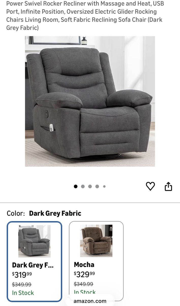 NEW Power Swivel Rocker Recliner with Massage and Heat Dark Gray