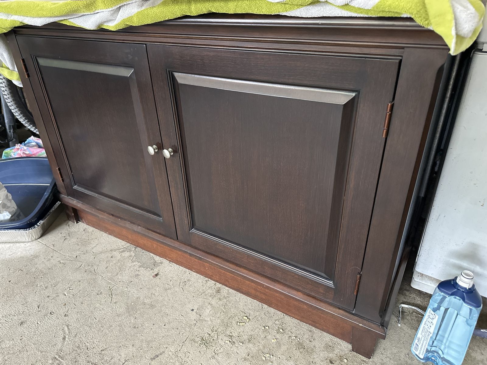 Dark stained real wood credenza
