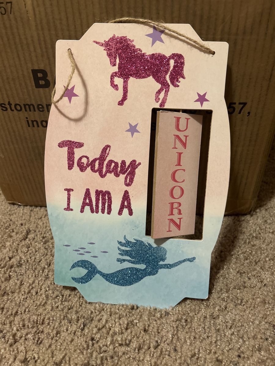 Today I Am a Unicorn/Mermaid Reversible Glitter Wall Sign Decor