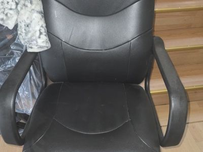 Black Faux Leather Rolling Office Chair with Armrests