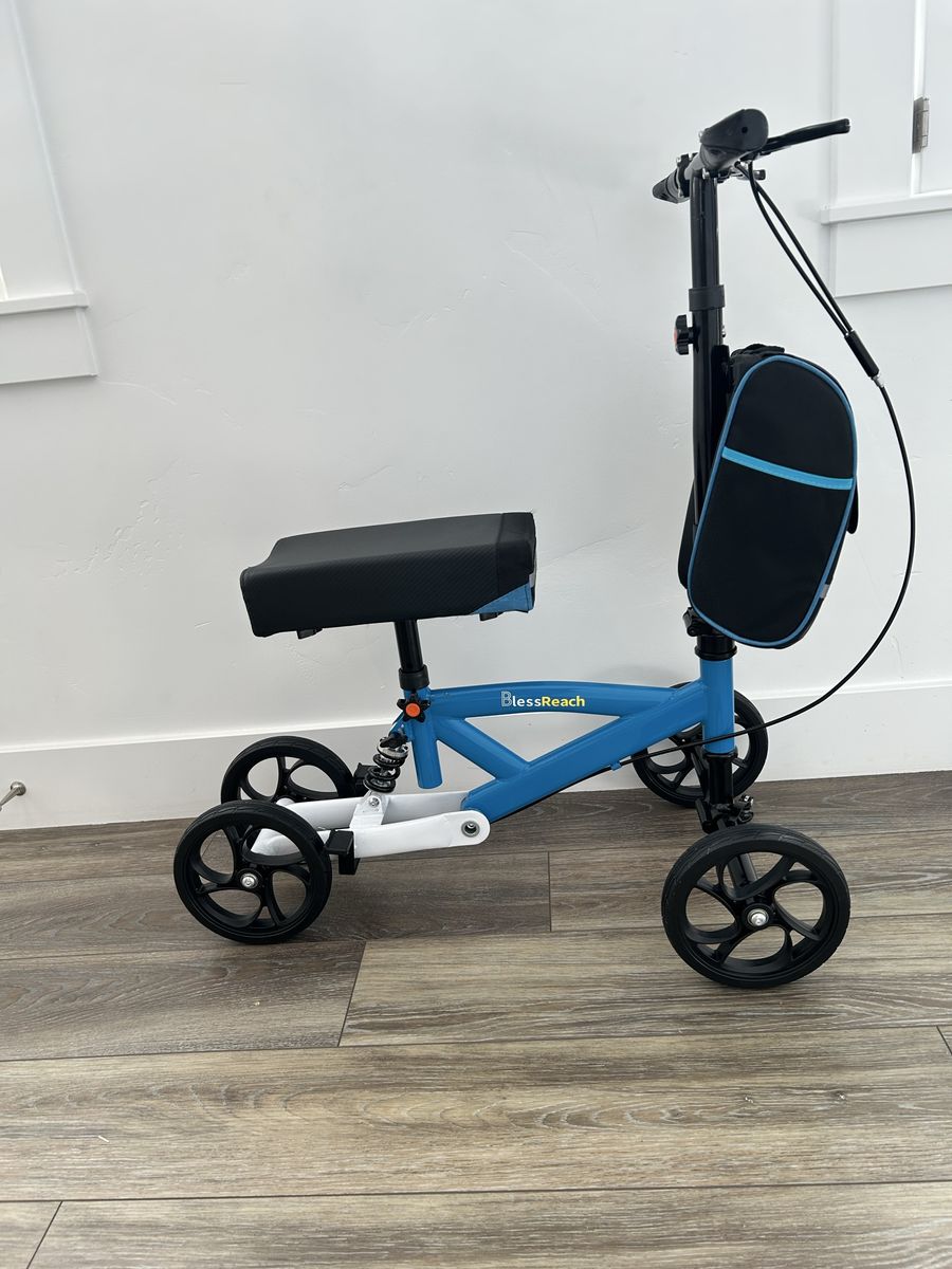 BlessReach Blue Knee Walker Scooter with Basket, Adjustable Mobility Aid, Medical Scooter
