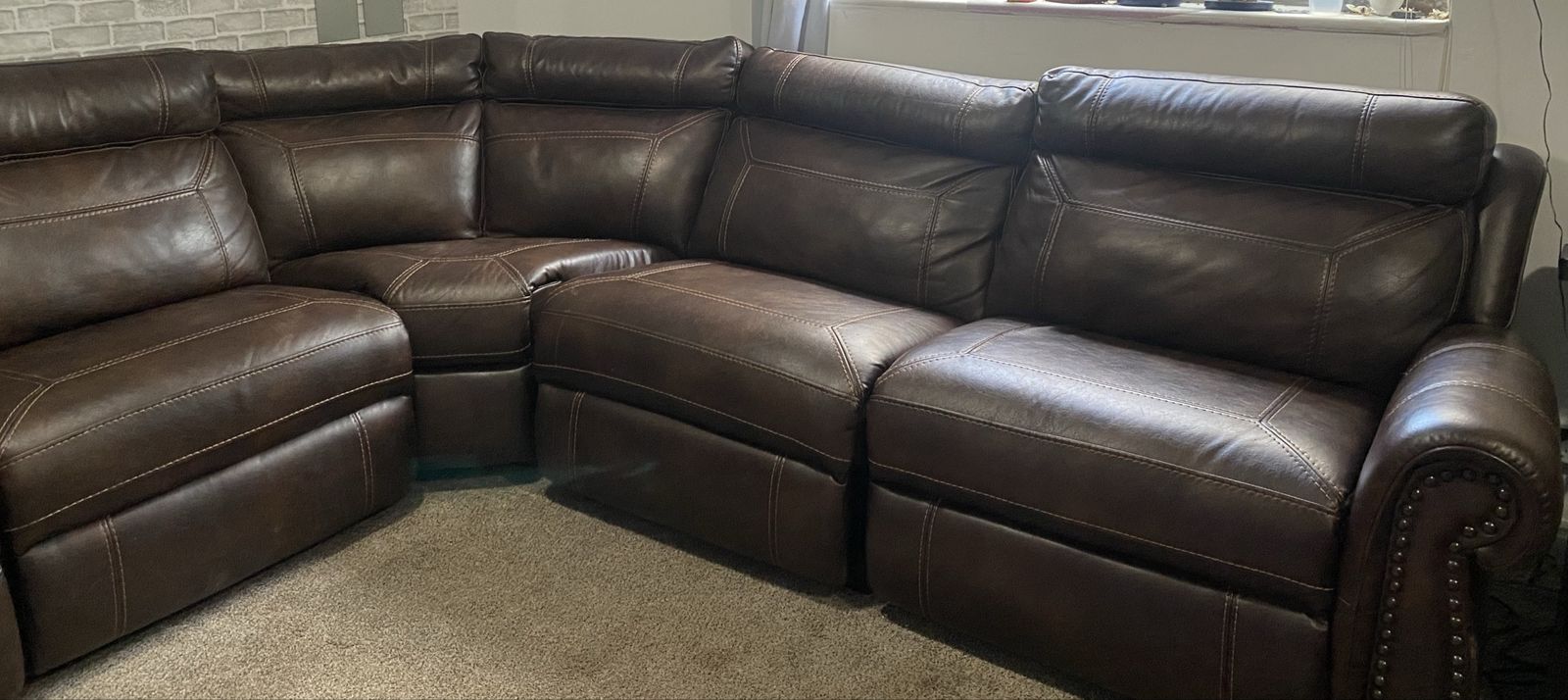 Large Brown Leather Power Reclining Modular Sectional - $1,800 OBO