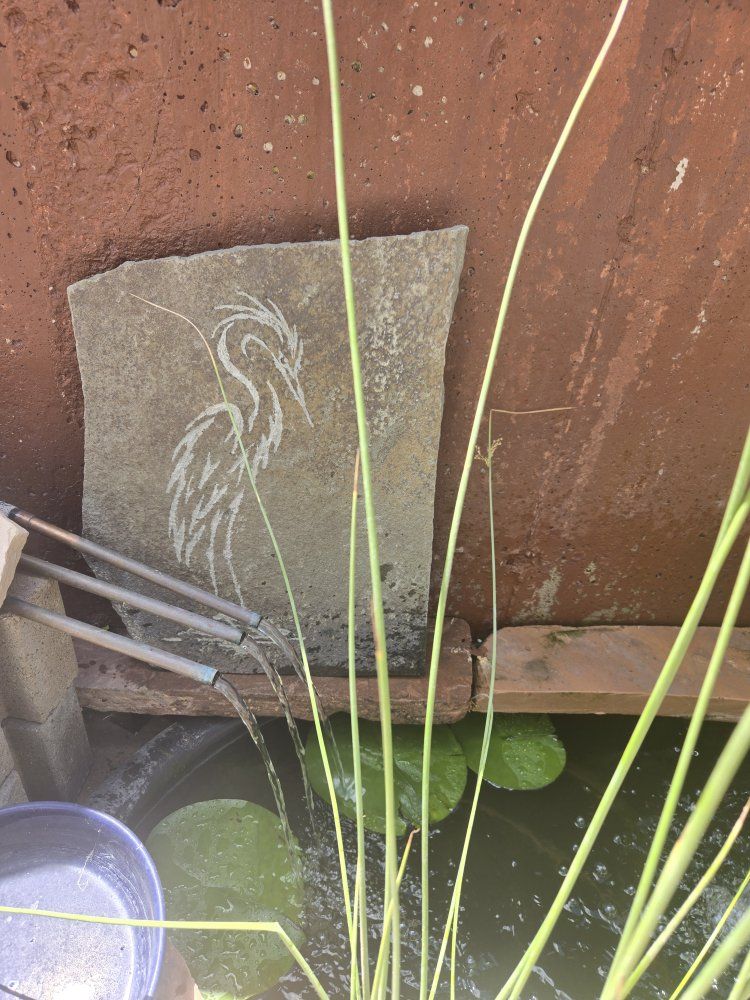 Hand-etched Heron Stone Fountain Accent - Unique Garden Decor
