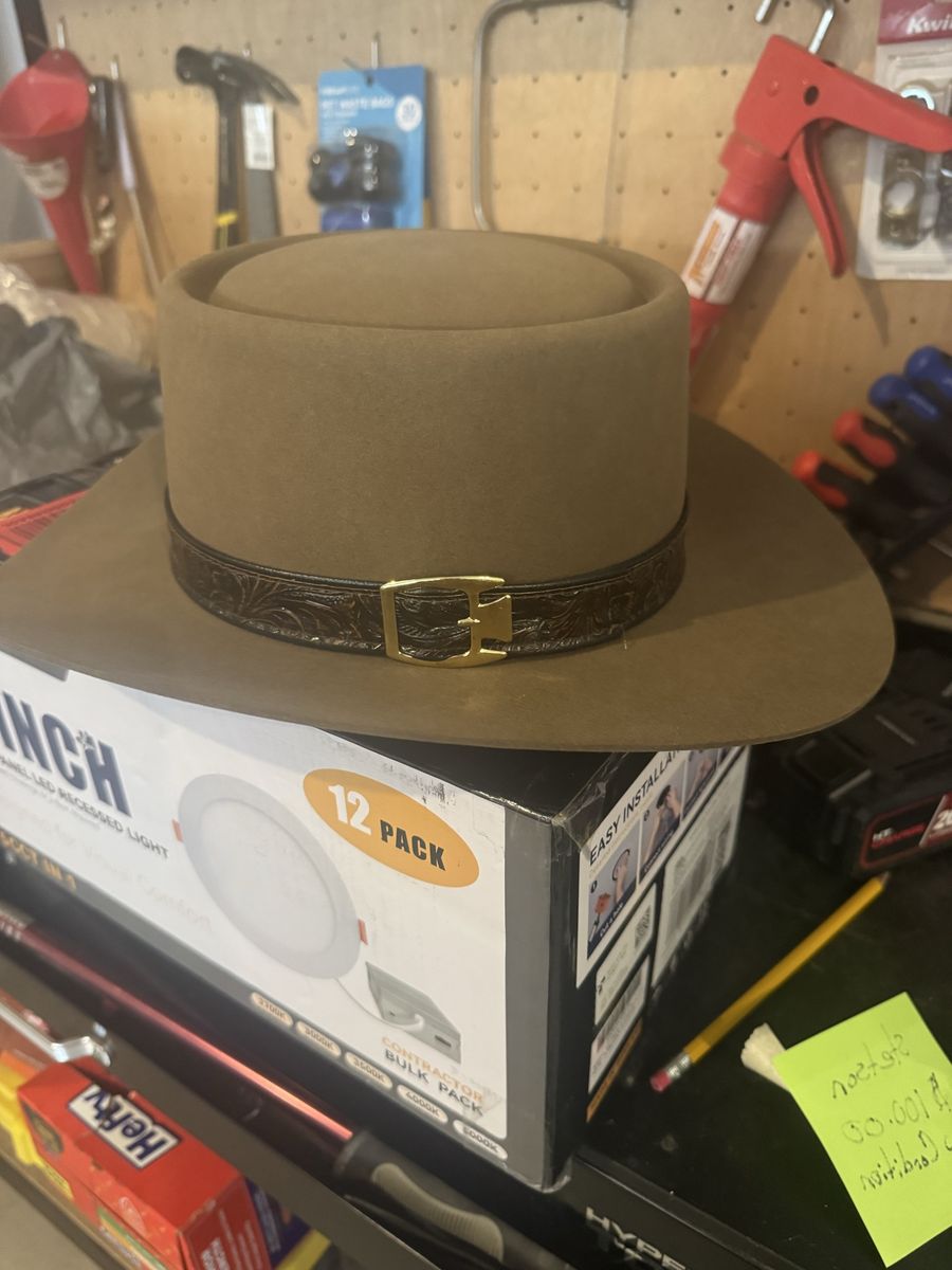 John B. Stetson Company 4X Beaver Cowboy Hat, Brown with Leather Band & Brass Buckle