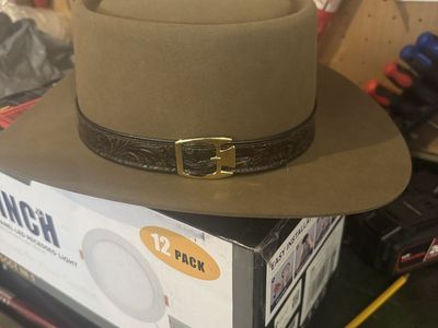 John B. Stetson Company 4X Beaver Cowboy Hat, Brown with Leather Band & Brass Buckle