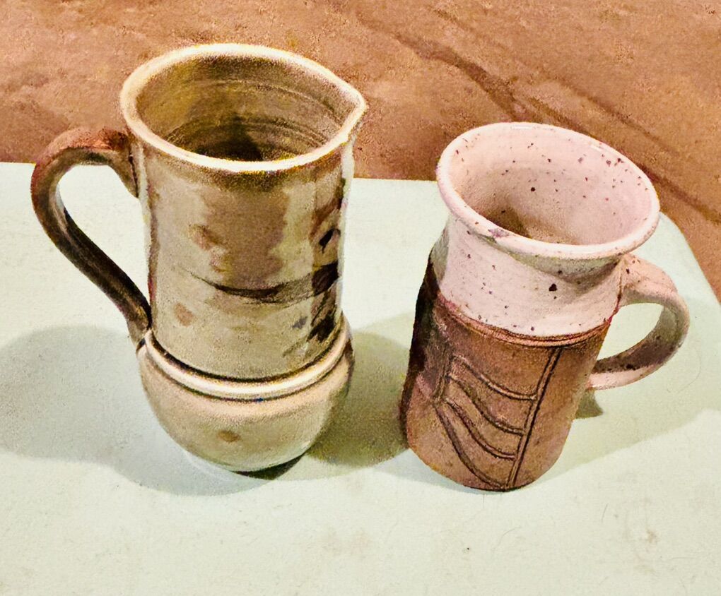 2 Handcrafted Pottery Cups- together $30