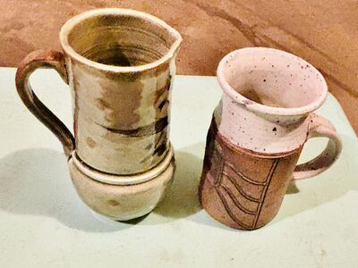 2 Handcrafted Pottery Cups- together $30
