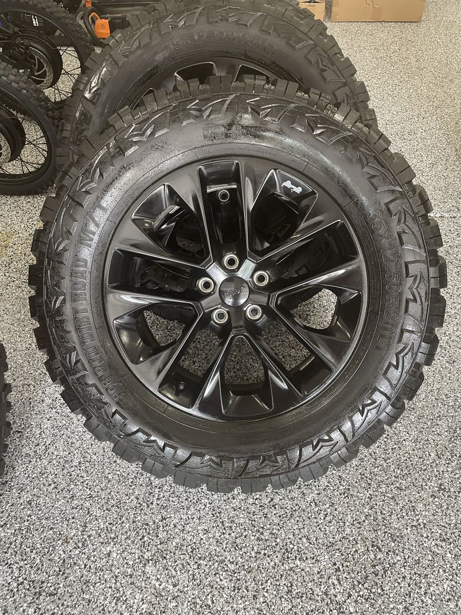 2023 Jeep Gladiator / Wrangler 20” Black Wheels with Milestar Patagonia M/T 35x12.50R20LT Tires - Set of 4