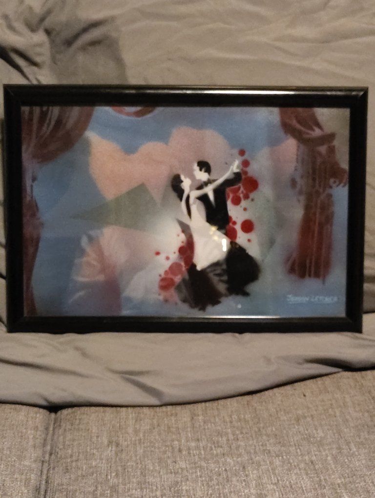 Original Art Deco Tango Dancers Painting – Framed & Artist Signed (12"x18")