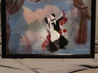 Original Art Deco Tango Dancers Painting – Framed & Artist Signed (12"x18")
