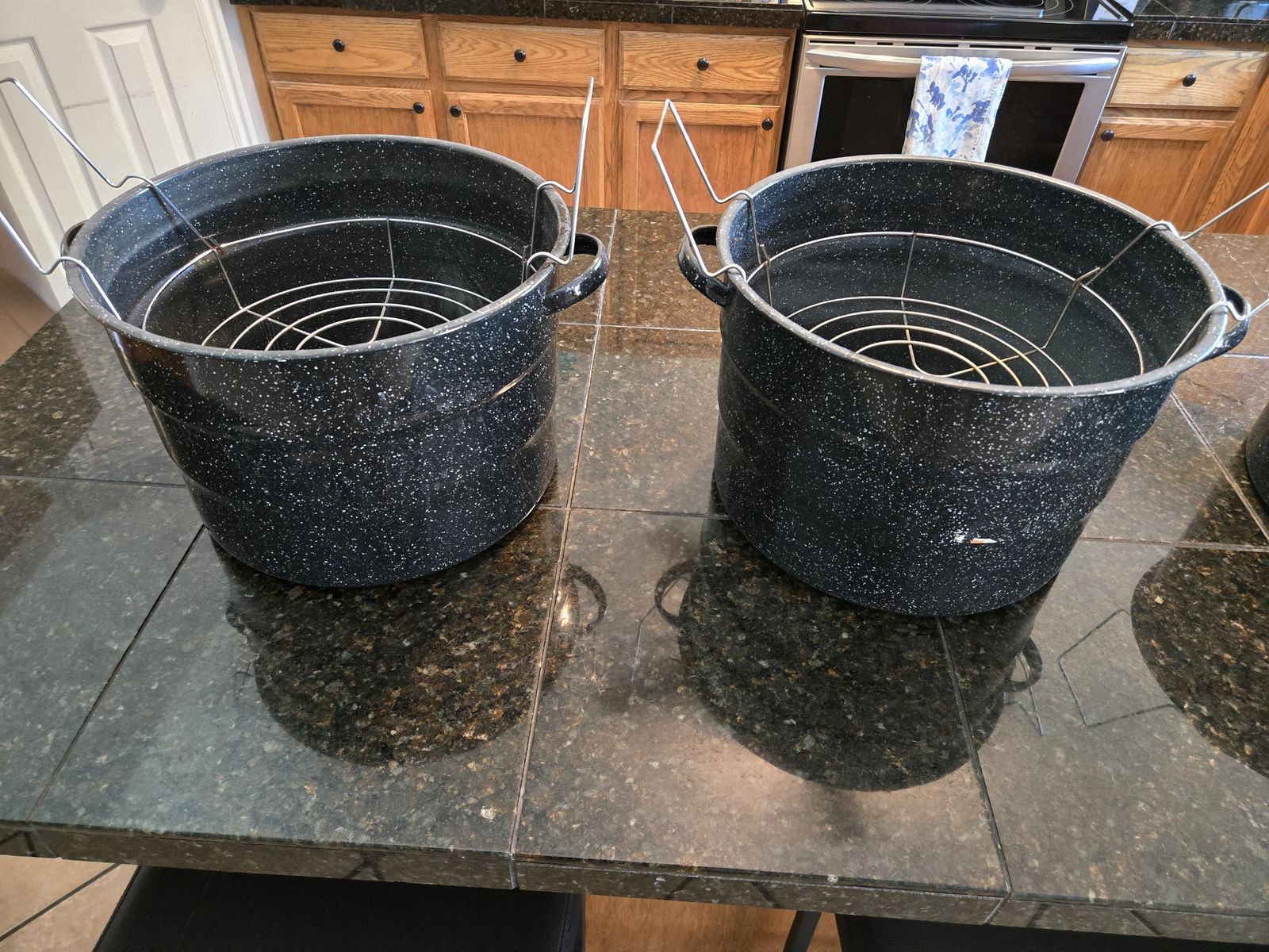 Four Granite Ware Canning Stock Pots