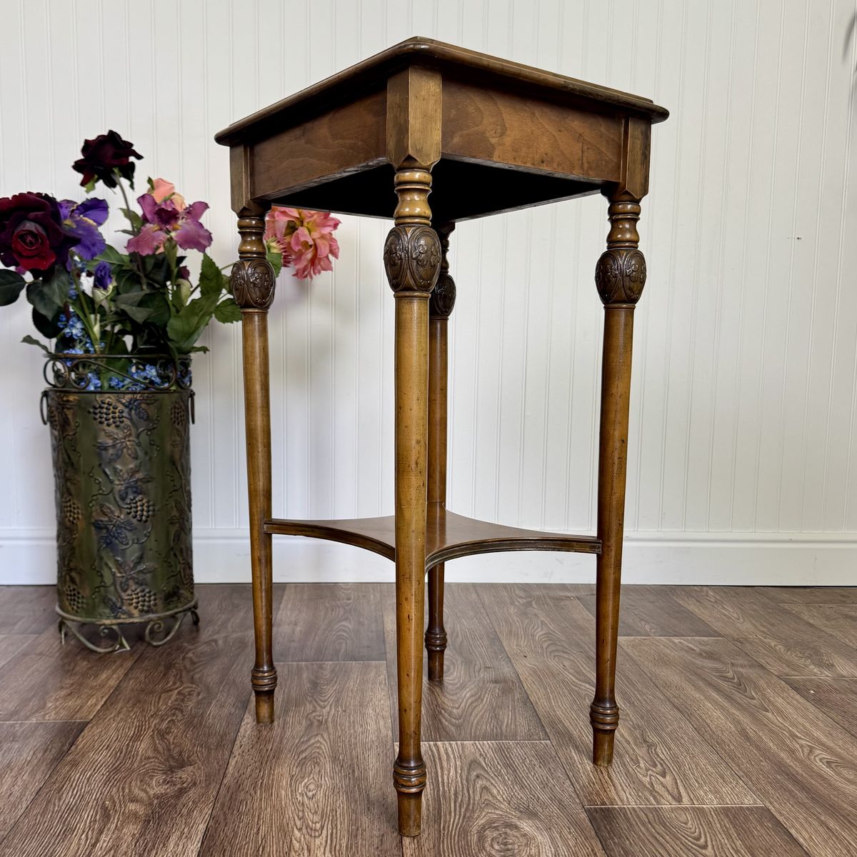 Vintage Carved Wood Pedestal Plant Stand