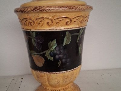 Large Ceramic Canister Jar with Fruit Design - Hand-Painted Decorative Storage for Kitchen or Home