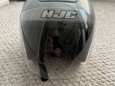 HJC Silver Open-Face Motorcycle Helmet with Clear Flip Up Visor - Size XL