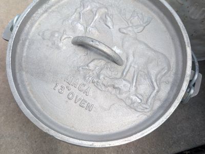 MACA 13" Cast Aluminum 12qt Deep Dutch Oven w/ Deer Scene- Super Light & Cooks Like Cast Iron!