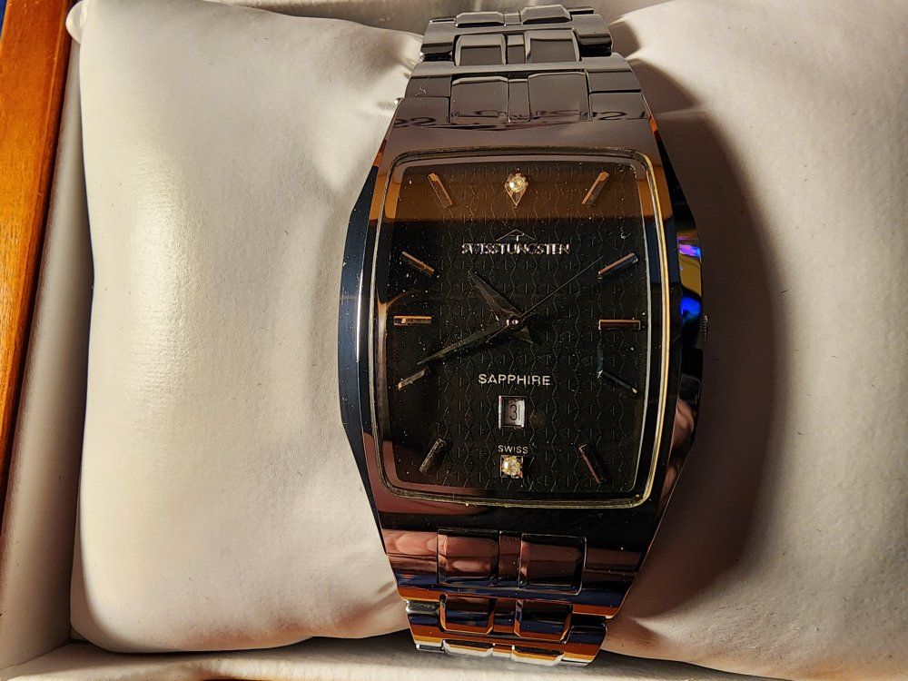 Swisstungsten G6061 Swiss Quartz Tungsten Diamond Watch with Box
