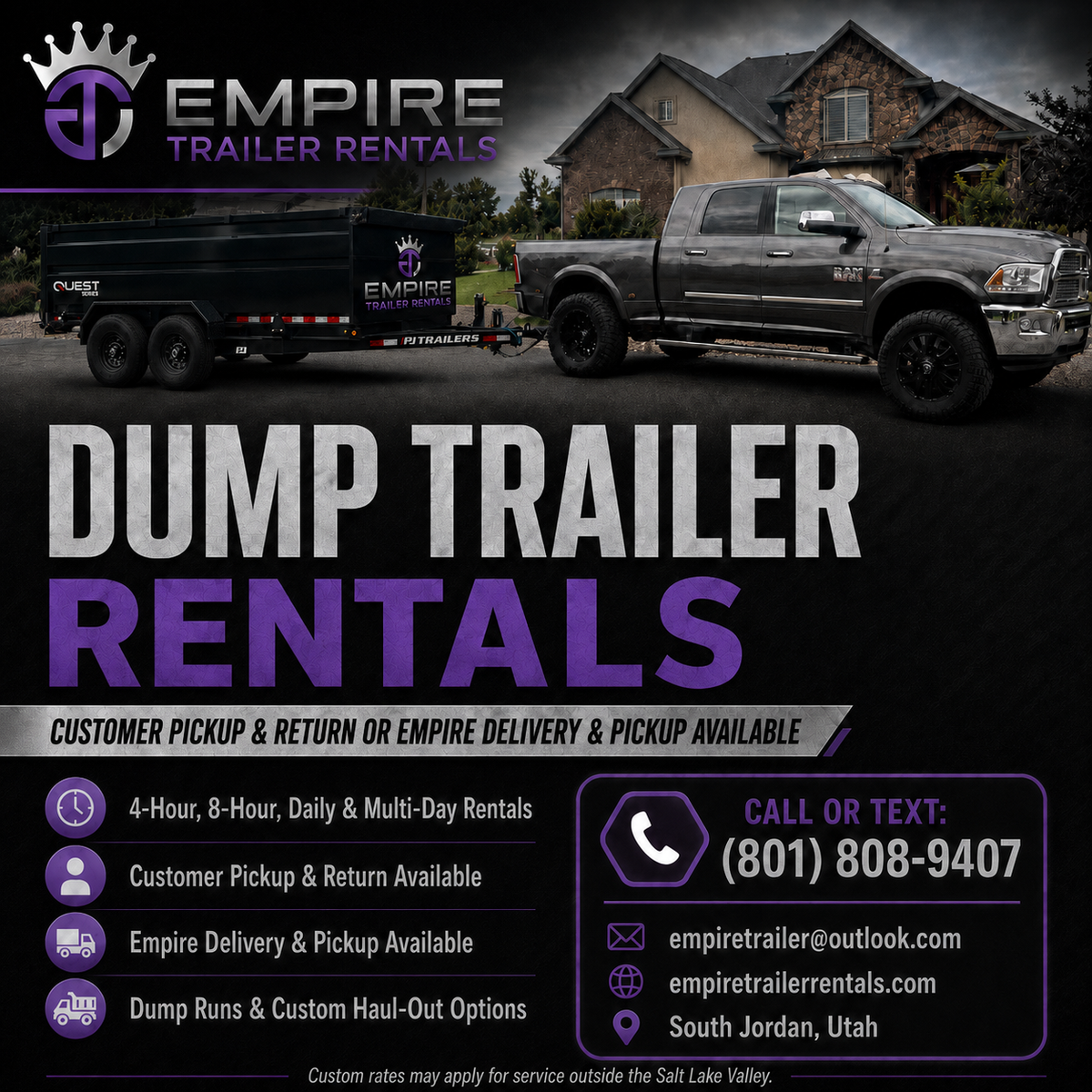 Dump Trailer Rental - Customer Pickup or Delivery Available - South Jordan